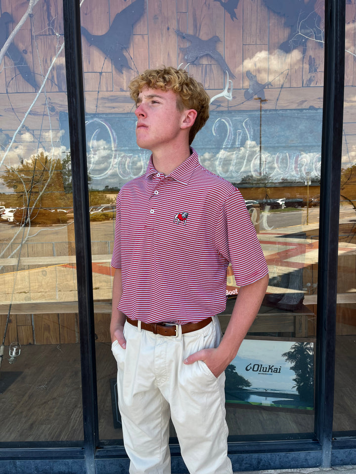 Varsity Stripe Performance Polo - Red, White & Black