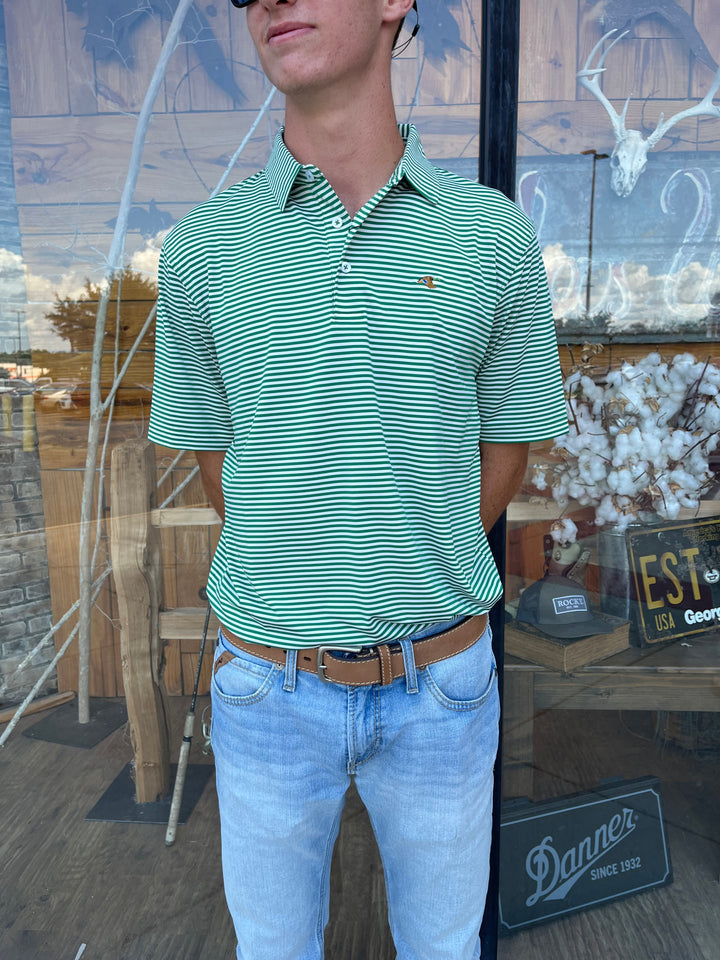 Mallard Performance Stripe Polo - Green/White