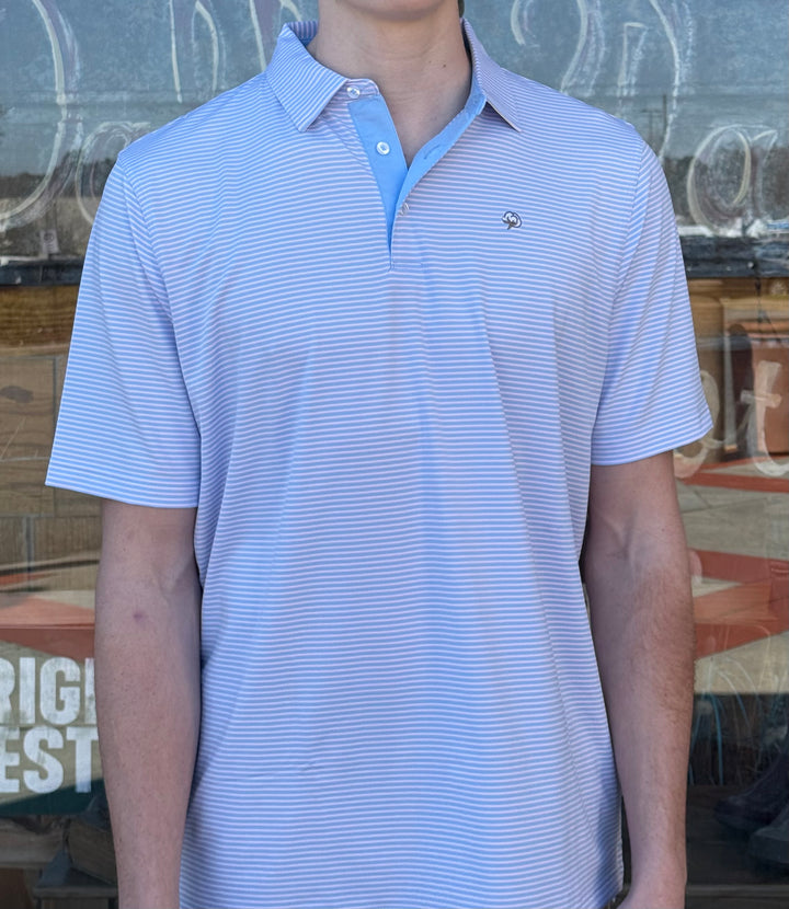 Cotton Performance Polo - Cornflower/Pink/White