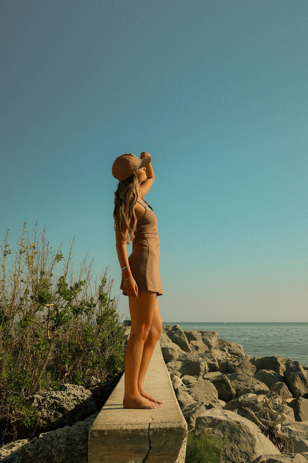 Yacht Dress - Tan & Tidewater Teal