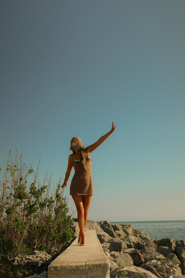 Yacht Dress - Tan & Tidewater Teal