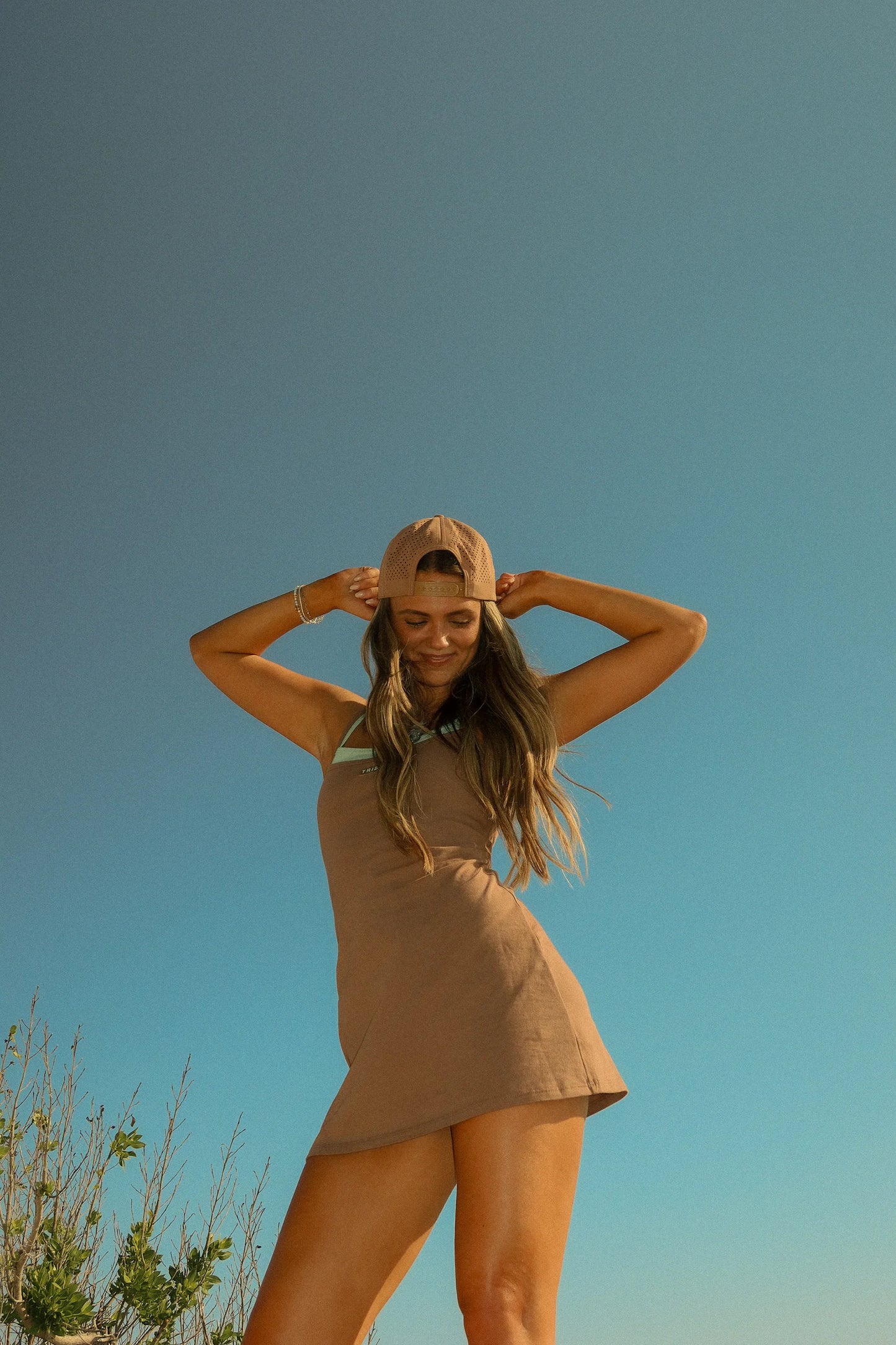 Yacht Dress - Tan & Tidewater Teal