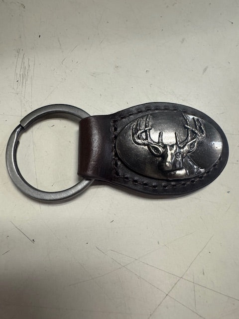 Brown Oval Buck Concho Key Fob