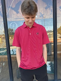 Striped Standing Dog logo Performance Polo- Red/White