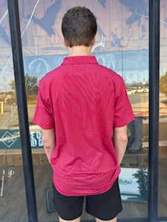 Striped Standing Dog logo Performance Polo- Red/White