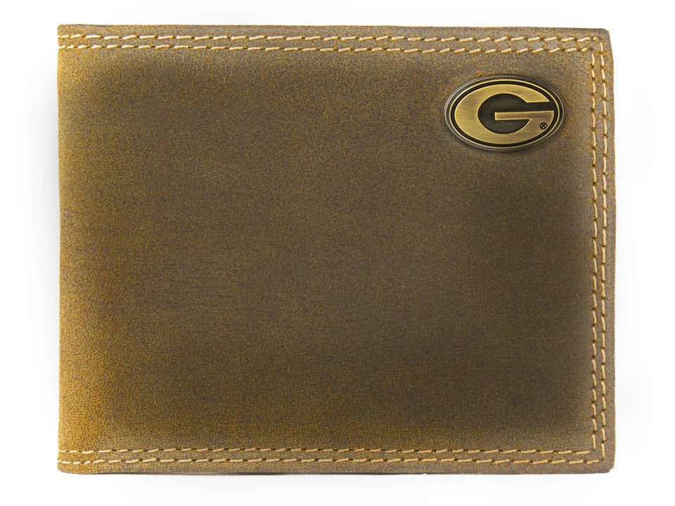 Georgia Bulldogs Vintage Tan Leather Bifold Wallet