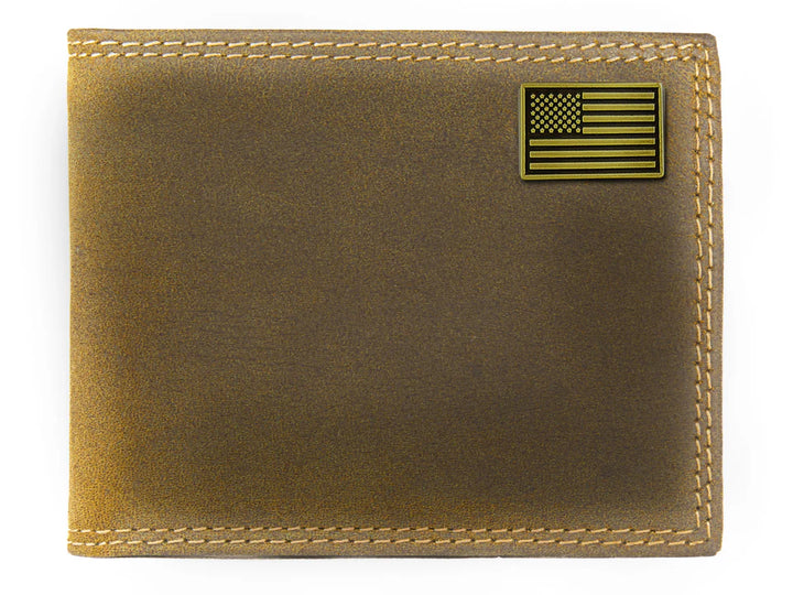 VINTAGE TAN PASSCASE WALLET - BRASS USA FLAG