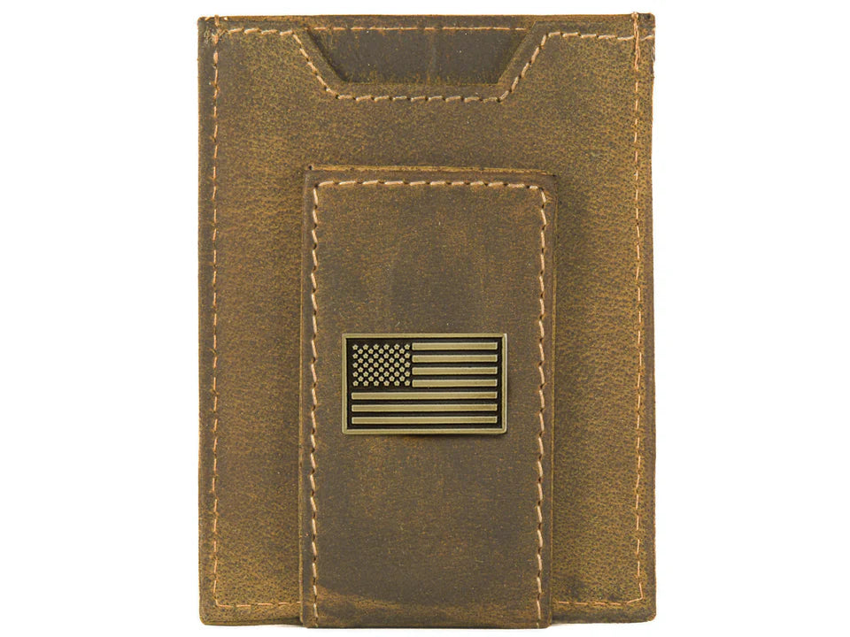 VINTAGE TAN FRONT POCKET WALLET - BRASS USA FLAG