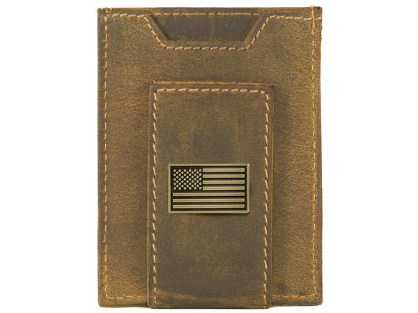 VINTAGE TAN FRONT POCKET WALLET - BRASS USA FLAG