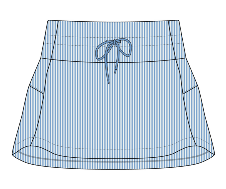 Youth Marie Seersucker Active Skirt - French Blue & White