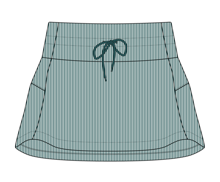 Marie Seersucker Active Skirt - Hunter Green & White