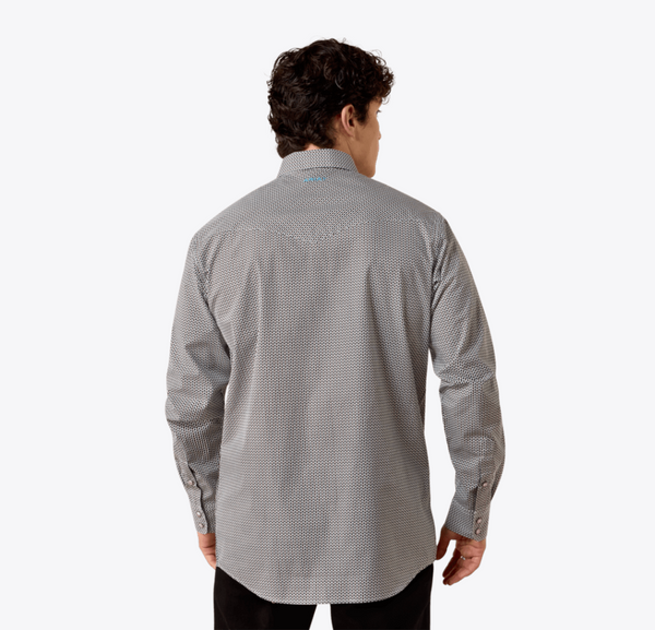 Chas Fitted Snap Shirt - Black & White Multi Geo Print