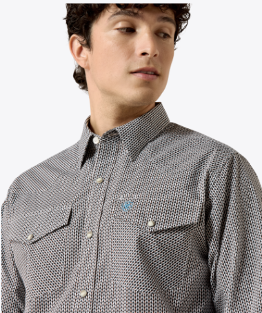 Chas Fitted Snap Shirt - Black & White Multi Geo Print