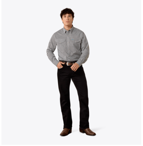 Chas Fitted Snap Shirt - Black & White Multi Geo Print