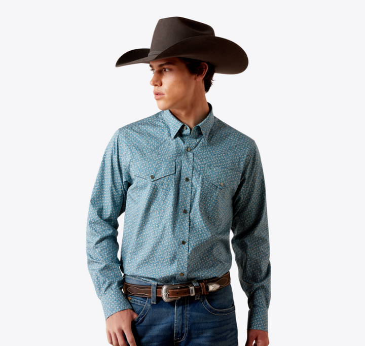 Wrinkle Free Bram Classic Fit Shirt - Corsair Blue Floral