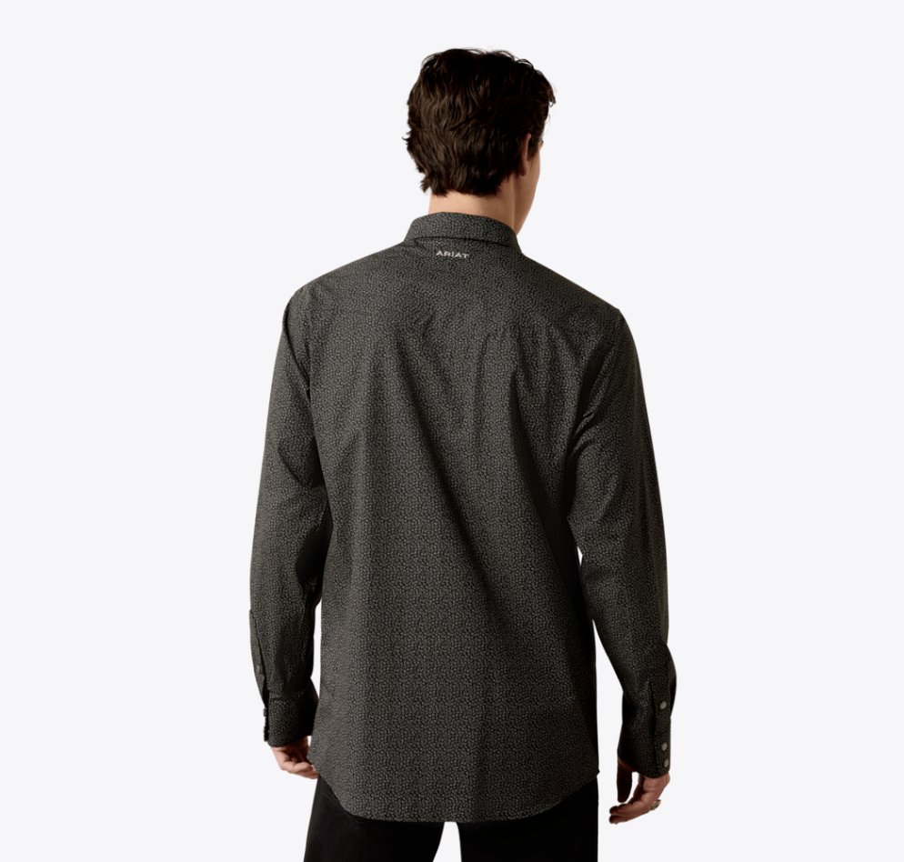 Wrinkle Free Braven Fitted Snap Shirt - Black Textured Print