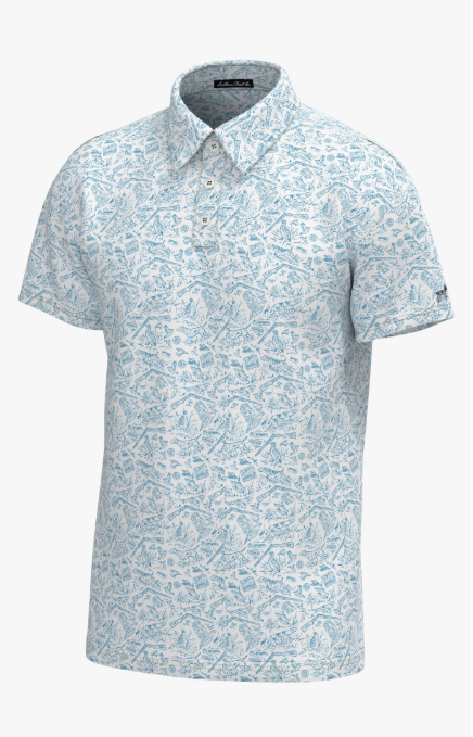 Pointer Pattern Performance Polo - White Hawaiian Blue Pattern