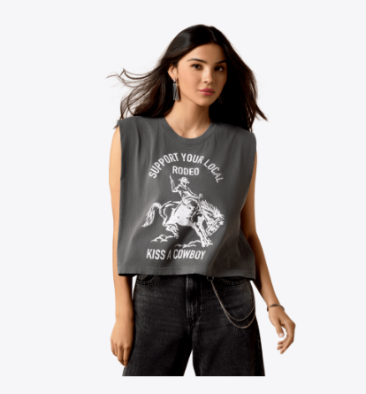 Kiss a Cowboy T-Shirt - FADED BLACK