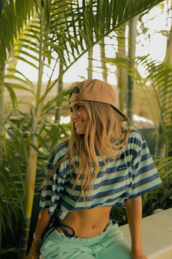 Striped Boxy Tee - Way Down South Deep Sea Blue