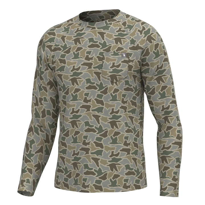 L/S Heather Blend Crew - Sand Duck Camo