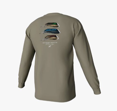 Duck Feather Trio Long Sleeve Pocket Tee - Laurel Oak