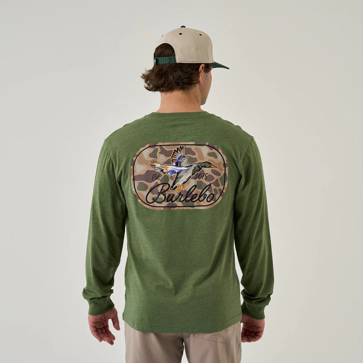 Long Sleeve Tee - Ducks Flying In - Heather Olive