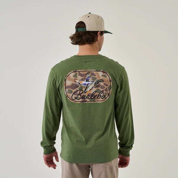 Long Sleeve Tee - Ducks Flying In - Heather Olive