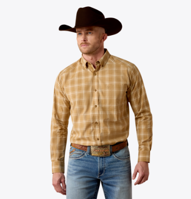 Pro Series Jarrett Classic Fit Shirt - BISTRE GOLD MEDIUM PLAID