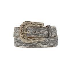 Nocona Ladies 1.5" Glitter Lace Overlay Silver Belt