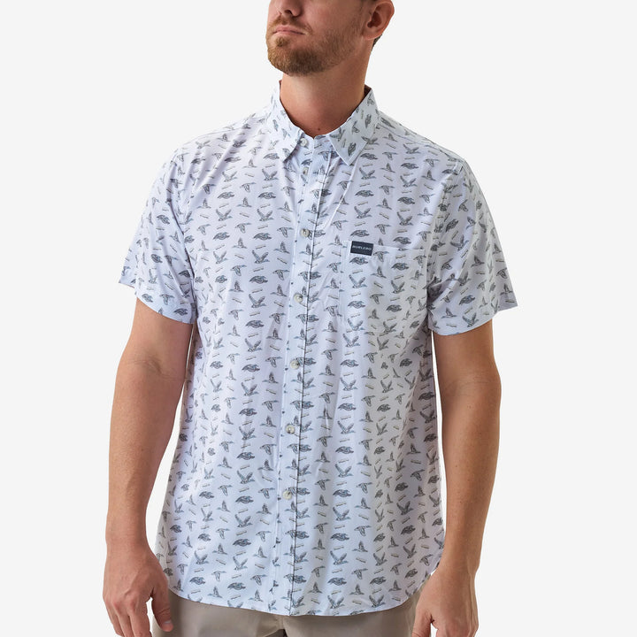 Performance Button Up Ducks and Calls - White