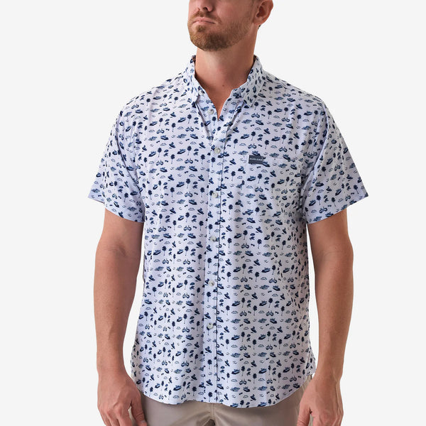 Performance Button Up - On The Water - Cream/Navy
