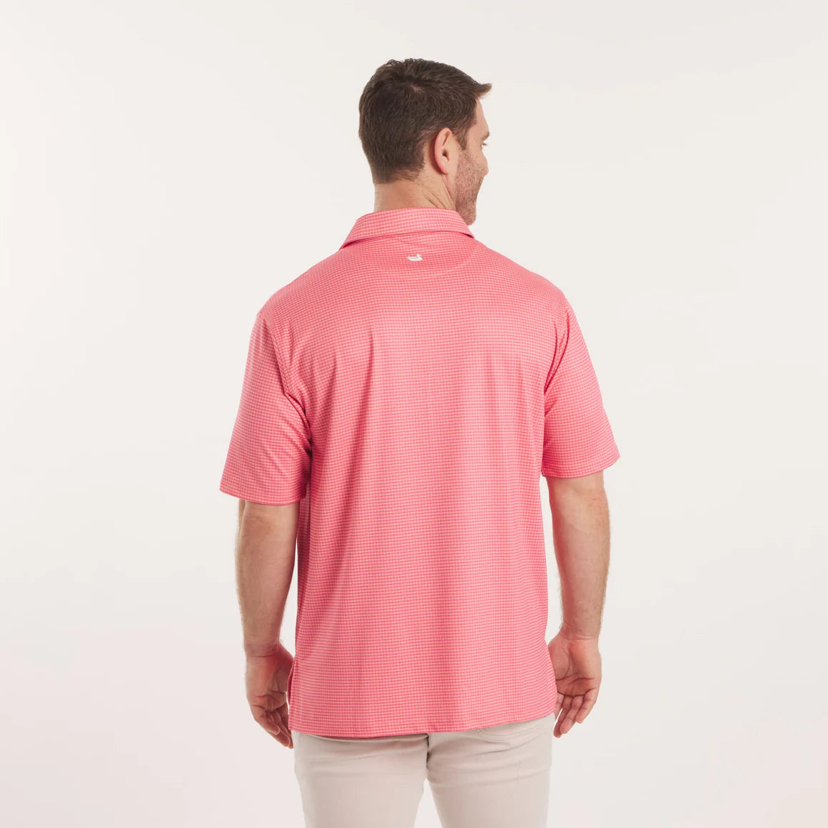 Walker Performance Polo -  Coral & Peach Gingham