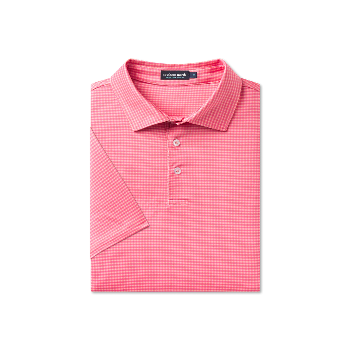 Walker Performance Polo -  Coral & Peach Gingham
