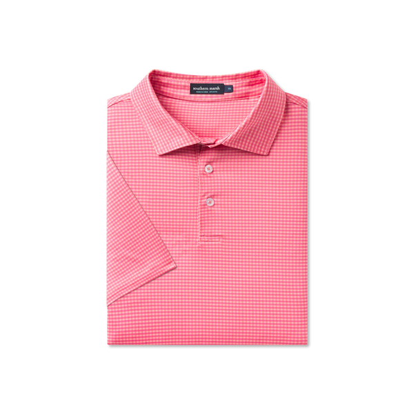 Walker Performance Polo -  Coral & Peach Gingham