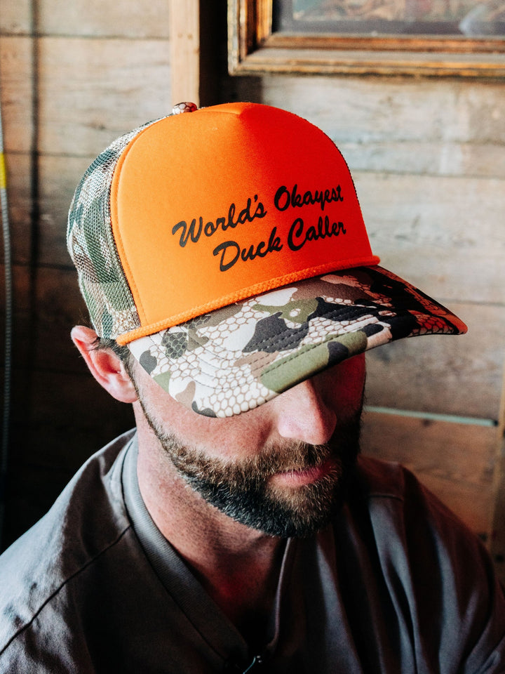 Worlds Okayest Duck Caller Retro Trucker - Wetland