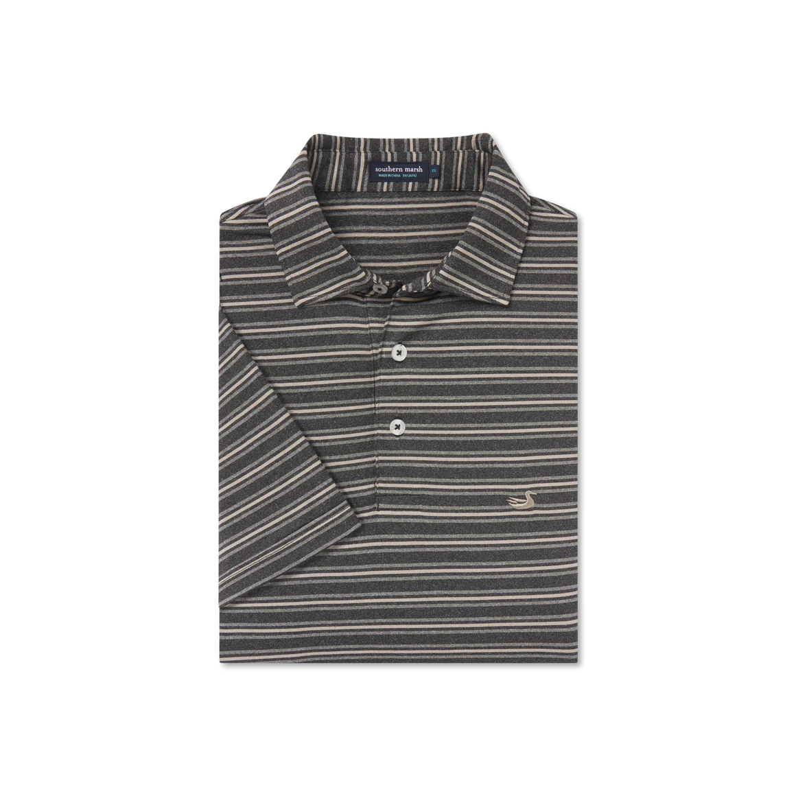 Maybourne Featherlight Stripe Polo - Charcoal & Midnight Gray