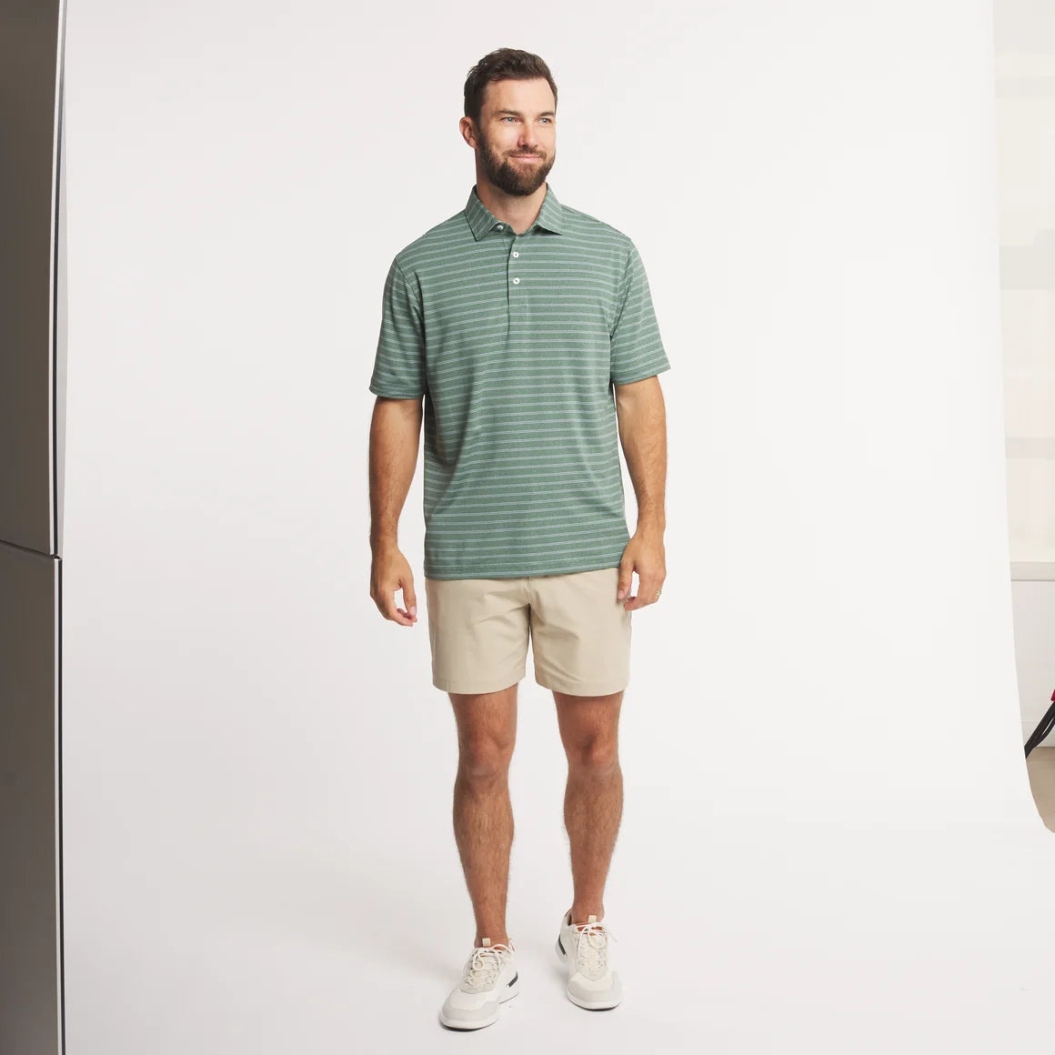 Newcastle Stripe Featherlight Polo SS - Dark Green