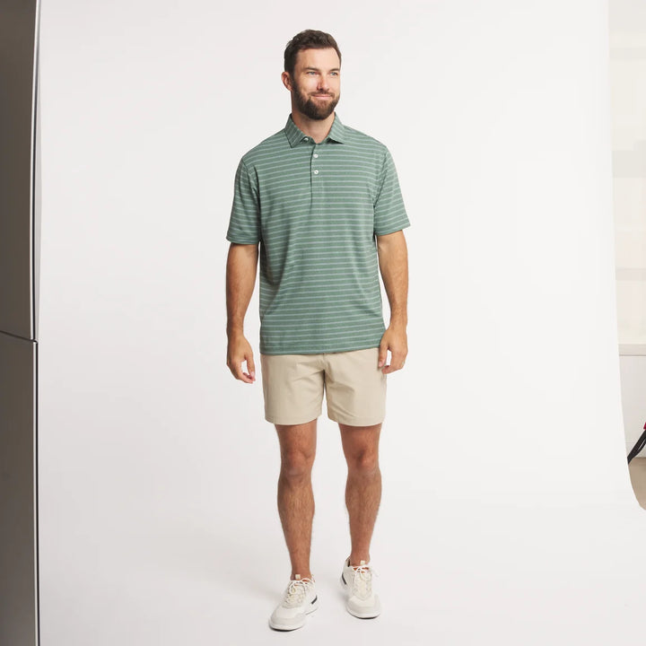 Newcastle Stripe Featherlight Polo SS - Dark Green