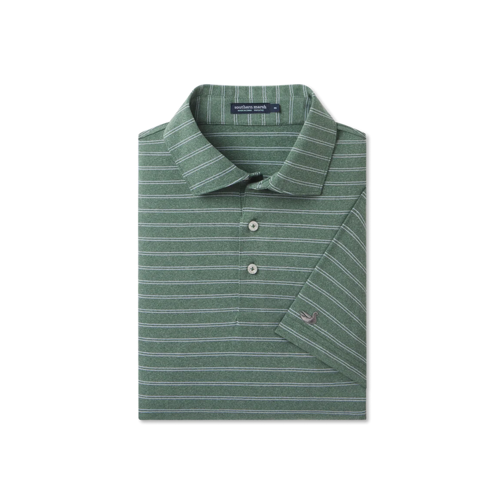 Newcastle Stripe Featherlight Polo SS - Dark Green