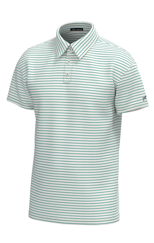 Horizon Stripe Performance Polo - White Blue Wing Teal