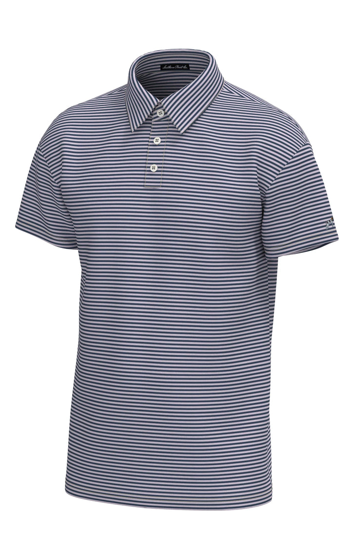 Youth Morgan Stripe Performance Polo - Deep Water/Jelly Stain