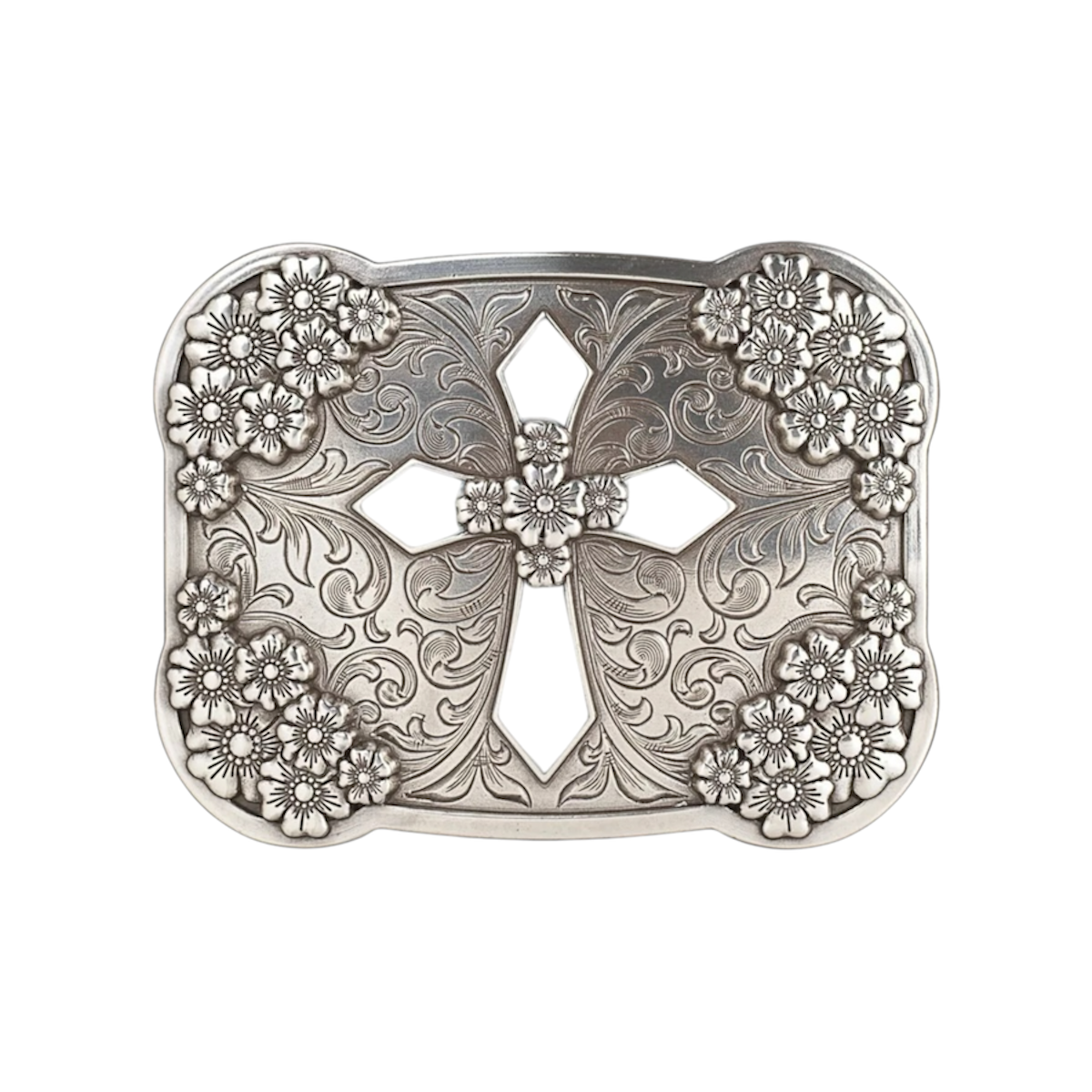 Rectangle Opal Cross Floral Belt Buckle