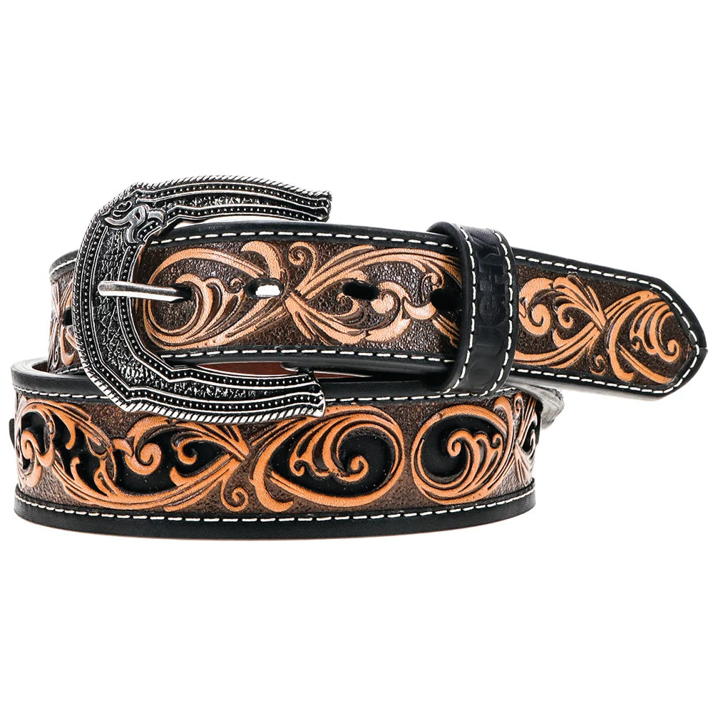 Cheatam Brown/Black Hand tooled Roughy Belt
