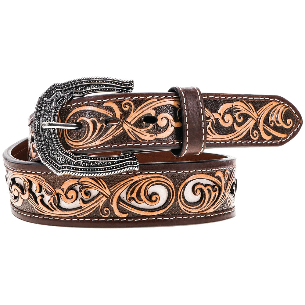Cheatam Brown/Ivory Hand tooled Roughy Belt