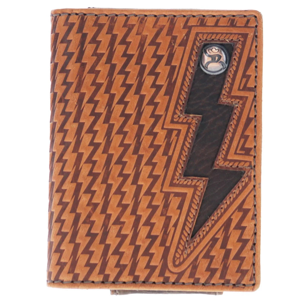 Zemi Bifold Money Clip Tan Basket Weave w/ Brown Lightning Bolt
