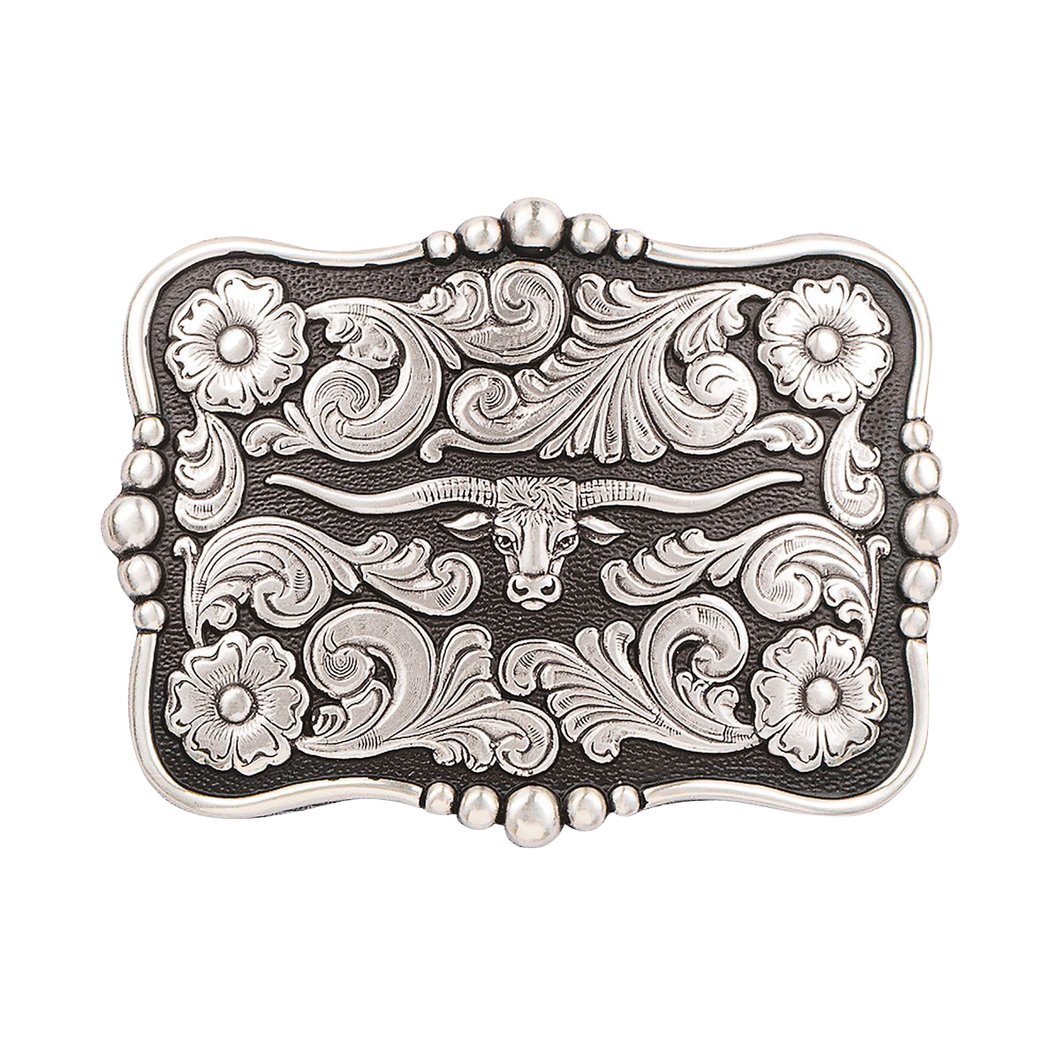 Longhorn Silver & Black Rectangle Buckle