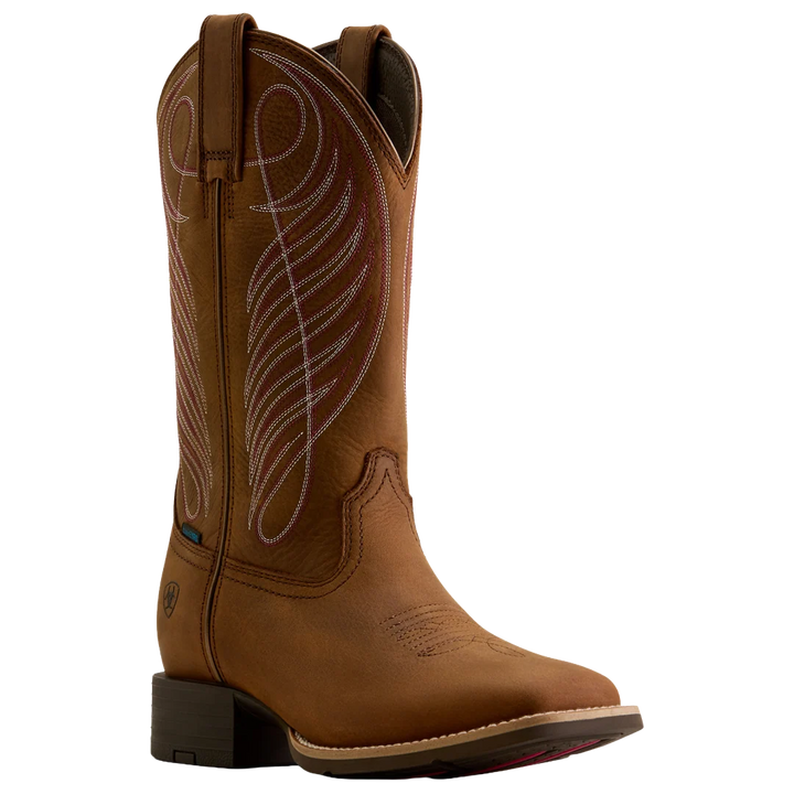 Ariat Ladies Round Up Waterproof Wide Square Toe Boot - Reliable Brown