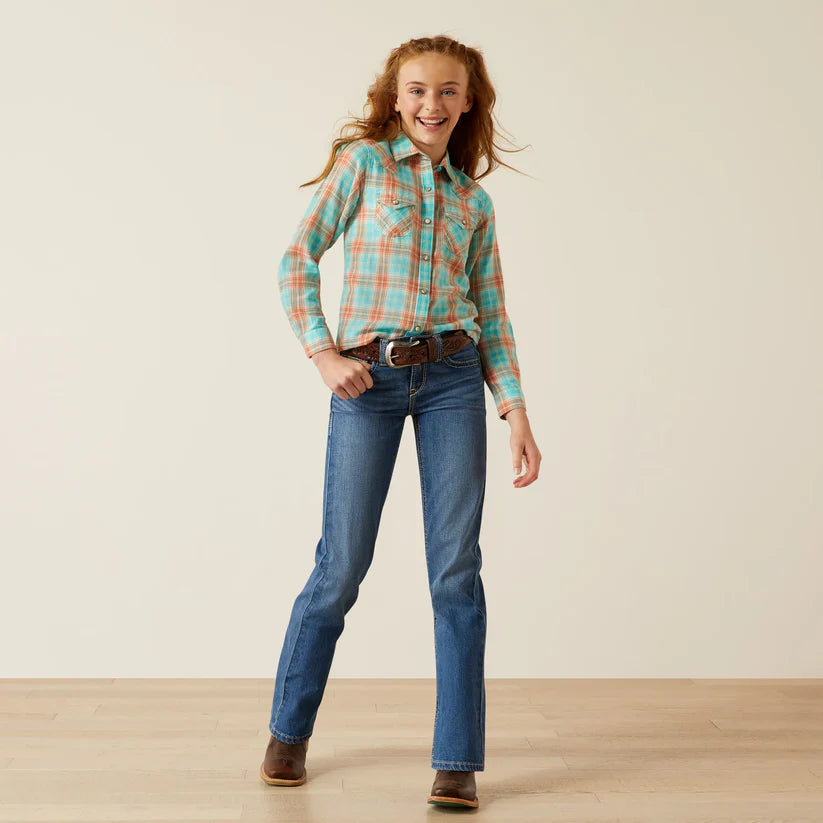 Ariat Girl's Edan Blue Plaid Snap Shirt