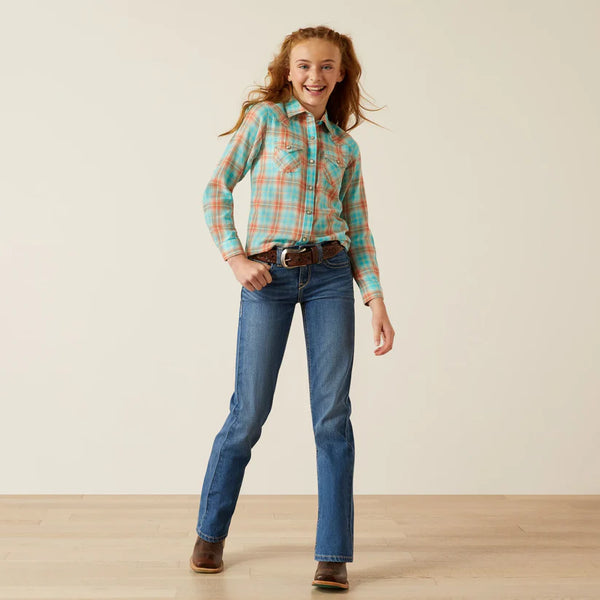 Ariat Girl's Edan Blue Plaid Snap Shirt