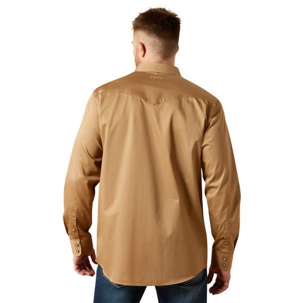 Solid Twill Fitted Khaki Shirt